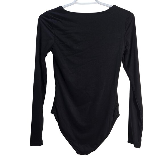 NWT | Black Long Sleeve Swoop Neck Fitted Full Coverage Bodysuit | Small - Picture 2 of 4